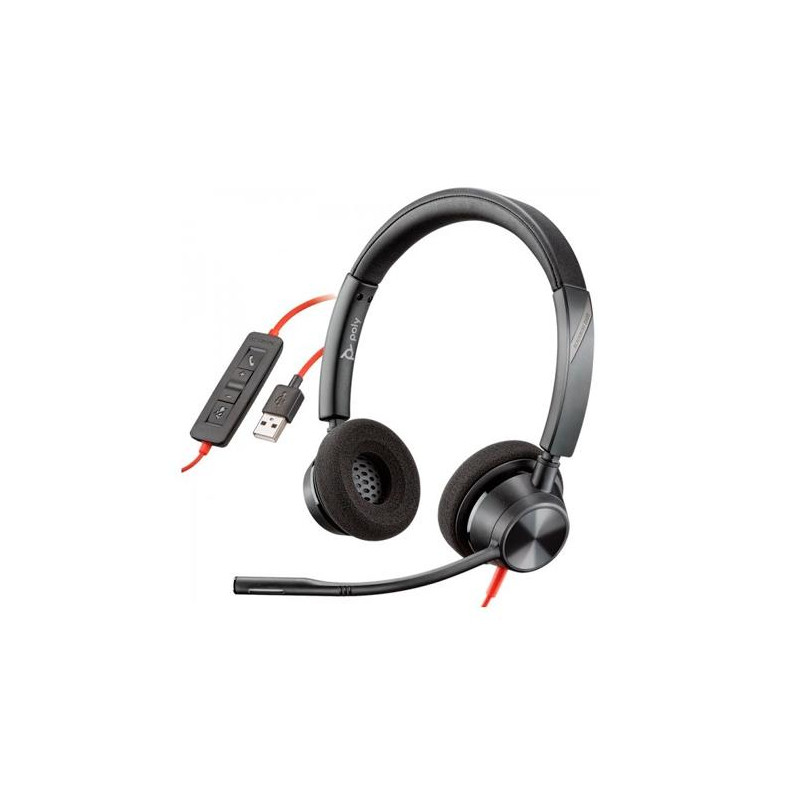 (8X220AA/8X219AA) HP POLY AURICULARES BLACKWIRE C3320 DIADEMA ESTÉREO C/ MICRÓFONO CONTROL DE VOLUMEN CABLE USB NEGRO