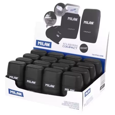 (4703116DW) MILAN AFILABORRAS COMPACT SHADOW CAJA EXPOSITORA 16 UD SACAPUNTAS DOBLE CON GOMA