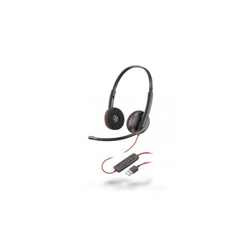 (8X228AA) HP POLY AURICULARES BLACKWIRE C3220 DIADEMA BIAURAL ESTÉREO MICRÓFONO CONTROL DE VOLUMEN CABLE USB-A NEGRO