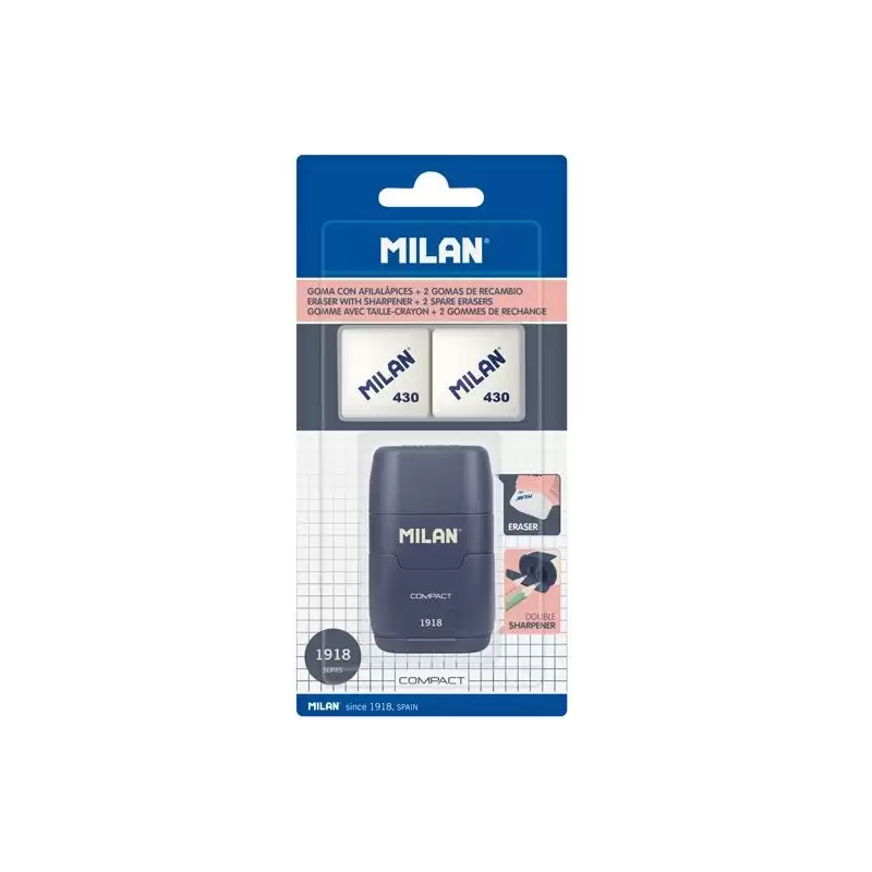 (BYM10140SNCB) MILAN AFILABORRA COMPACT SERIE 1918 + 2 GOMAS DE RECAMBIO BLÍSTER AZUL