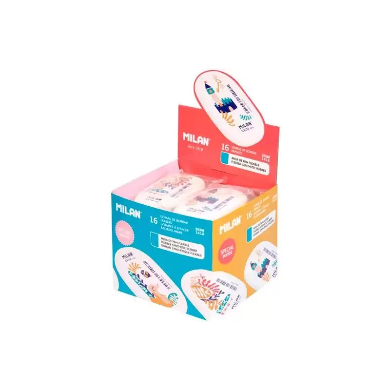 (CNM1416STM) MILAN GOMA OVALADA 1416 SERIE SPECIAL STORY TIME CAJA EXPOSITORA DE 16 BLANCO
