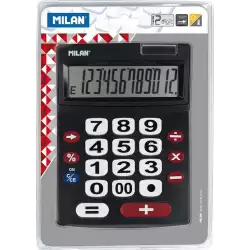 (151712BL) MILAN CALCULADORA NEGRO EXTRA-GRANDE 12 DIGITOS DUAL BLISTER