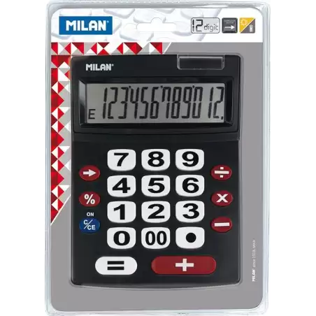 (151712BL) MILAN CALCULADORA NEGRO EXTRA-GRANDE 12 DIGITOS DUAL BLISTER