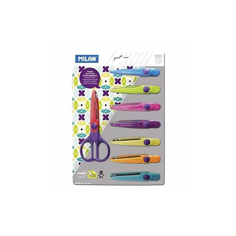 (14930908) MILAN TIJERAS AMBIDIESTROS CORTE EN ZIG ZAG SIMÉTRICAS 8 HOJAS INTERCAMBIABLES BLISTER C/SURTIDOS