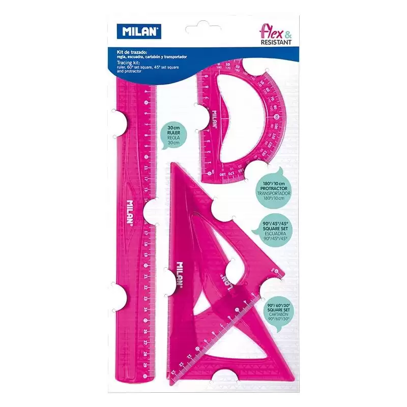 (359801P) MILAN REGLAS FLEX&RESISTANT 30CM ROSA TRANSLUCIDO KIT DE 4 PIEZAS