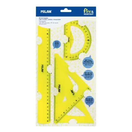 (359801Y) MILAN REGLAS FLEX&RESISTANT 30 CM AMARILLO TRANSLUCIDO KIT 4 PIEZAS