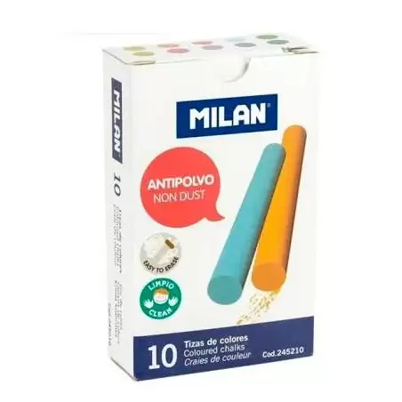 (245210) MILAN TIZAS COLOR ANTIPOLVO CARBONATO CÁLCICO CAJA DE 10