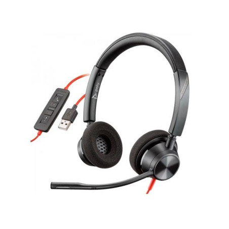 (8X220AA/8X219AA) HP POLY AURICULARES BLACKWIRE C3320 DIADEMA ESTÉREO C/ MICRÓFONO CONTROL DE VOLUMEN CABLE USB NEGRO