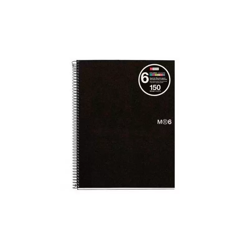 (MR2824) MIQUELRIUS CUADERNO ESPIRAL 150H A4 5X5MM 70GR 4 TALADROS MICROPERFORADO 6 BANDAS COLOR TAPA PP NEGRO