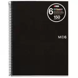 (MR2827) MIQUELRIUS CUADERNO ESPIRAL 150H A5 5X5MM 70GR 2 TALADROS MICROPERFORADO 6 BANDAS COLOR TAPA PP NEGRO