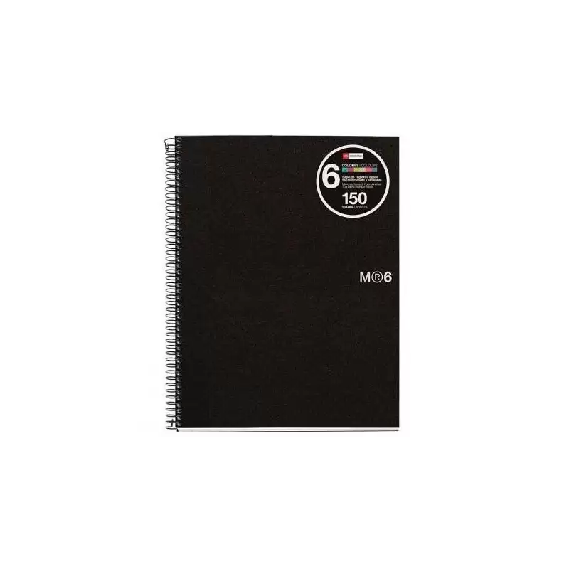 (MR2827) MIQUELRIUS CUADERNO ESPIRAL 150H A5 5X5MM 70GR 2 TALADROS MICROPERFORADO 6 BANDAS COLOR TAPA PP NEGRO