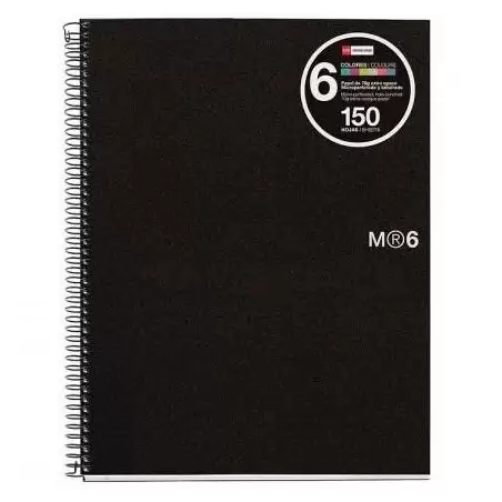 (MR2827) MIQUELRIUS CUADERNO ESPIRAL 150H A5 5X5MM 70GR 2 TALADROS MICROPERFORADO 6 BANDAS COLOR TAPA PP NEGRO
