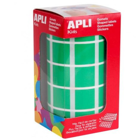 (4878) APLI GOMETS CUADRADOS 20MM ROLLO VERDE -ROLLO 1770 UNIDADES-