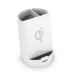(MB-PWCUP) MNIBATT CARGADOR INALÁMBRICO QI DE SOBREMESA COLOR BLANCO - DISEÑO DE LAPICERO - DOS BOBINAS DE INDUCCIÓN DE 10W