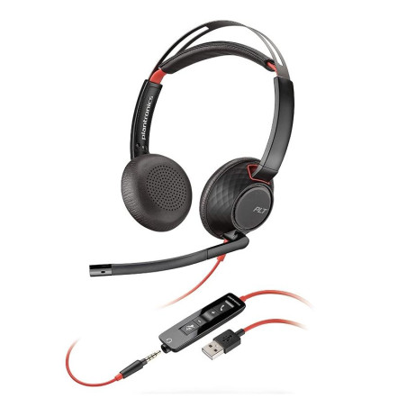 (8X231AA) HP POLY AURICULARES BLACKWIRE 5220 DIADEMA BINAURAL C/ MICRÓFONO CONTROL DE VOLUMEN CABLE USB+JACK 3