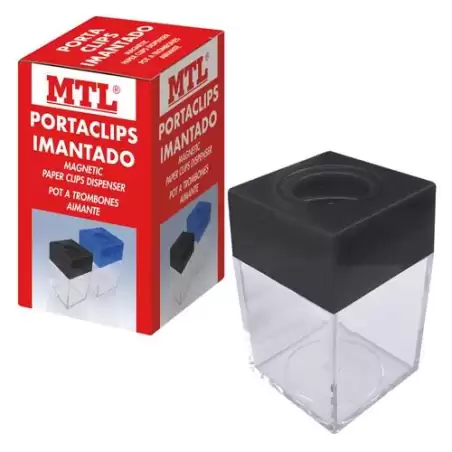 (79291) MTL PORTACLIPS IMANTADO DEPÓSITO TRANSPARENTE PLÁSTICO EMBOCADURA NEGRO