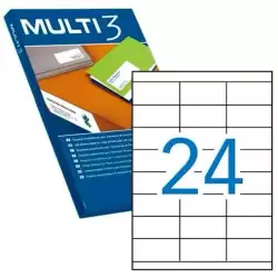 (04703) MULTI-3 ETIQUETAS ADHESIVAS 70X35MM INKJET/LÁSER C/RECTOS 24 X 100H BLANCO