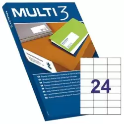 (04704) MULTI-3 ETIQUETAS ADHESIVAS 70X37MM INKJET/LÁSER C/RECTOS 24 X 100H BLANCO