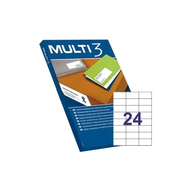 (04704) MULTI-3 ETIQUETAS ADHESIVAS 70X37MM INKJET/LÁSER C/RECTOS 24 X 100H BLANCO