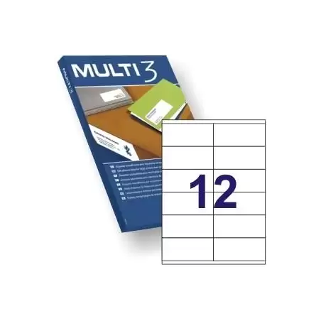 (04711) MULTI-3 ETIQUETAS ADHESIVAS 105X48MM INKJET/LÁSER C/RECTOS 12 X 100H BLANCO