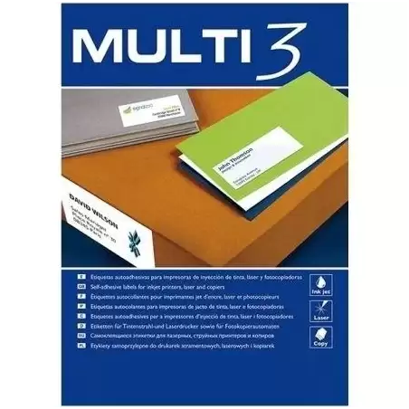 (04751) MULTI-3 ETIQUETAS ADHESIVAS 175X135MM INKJET/LÁSER C/RECTOS 2 X 100H BLANCO