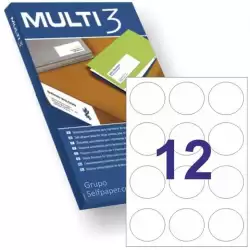 (10489) MULTI-3 ETIQUETAS ADHESIVAS CIRCULARES Ø60MM INKJET/LÁSER 12 X 100H BLANCO