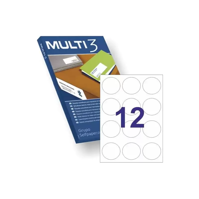 (10489) MULTI-3 ETIQUETAS ADHESIVAS CIRCULARES Ø60MM INKJET/LÁSER 12 X 100H BLANCO