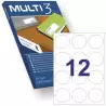 (10489) MULTI-3 ETIQUETAS ADHESIVAS CIRCULARES Ø60MM INKJET/LÁSER 12 X 100H BLANCO