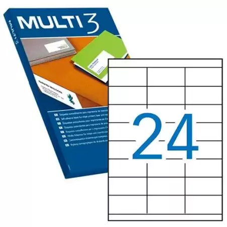 (10517) MULTI-3 ETIQUETAS ADHESIVAS 70X35MM INKJET/LÁSER C/RECTOS 24 X 500H BLANCO