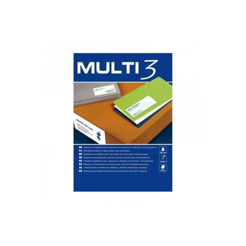 (10528) MULTI-3 ETIQUETAS ADHESIVAS 105X48 MM INKJET/LÁSER C/RECTOS 12 X 500H BLANCO