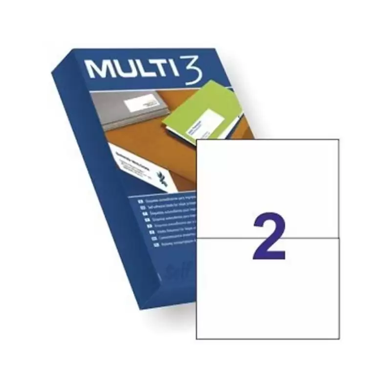 (10532) MULTI-3 ETIQUETAS ADHESIVAS 210X148MM INKJET/LÁSER C/RECTOS 2 X 500H BLANCO