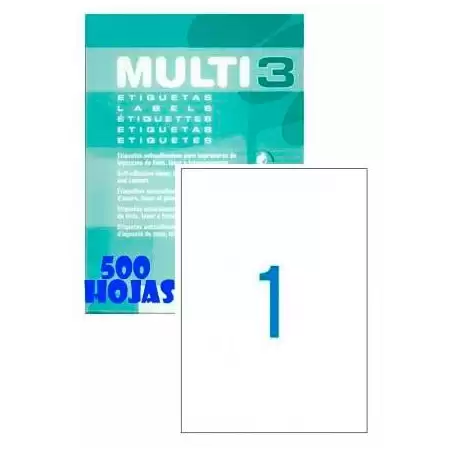 (10533) MULTI-3 ETIQUETAS ADHESIVAS 210X297MM INKJET/LÁSER C/RECTOS 1 X 500H BLANCO