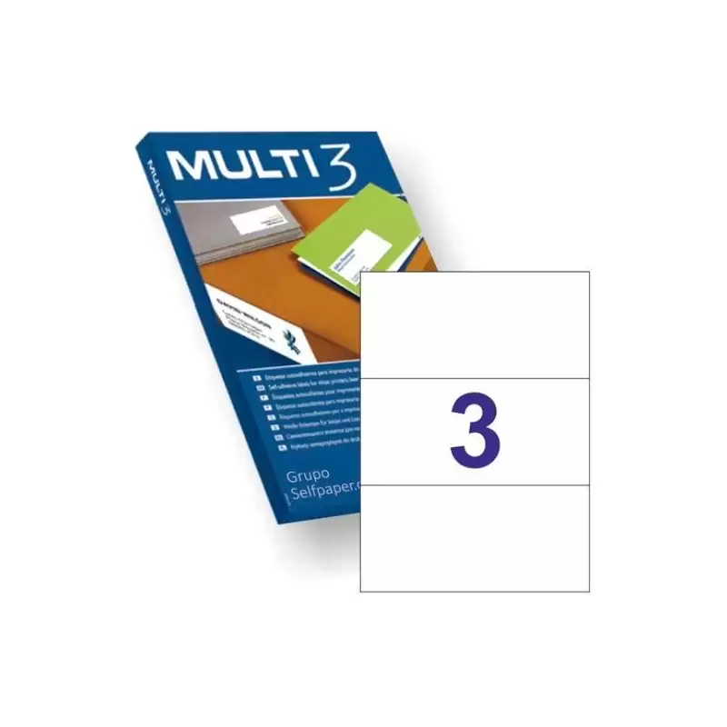 (12549) MULTI-3 ETIQUETAS ADHESIVAS 210X99MM INKJET/LÁSER C/RECTOS 3 X 100H BLANCO