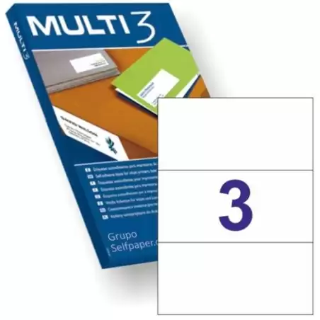 (12549) MULTI-3 ETIQUETAS ADHESIVAS 210X99MM INKJET/LÁSER C/RECTOS 3 X 100H BLANCO