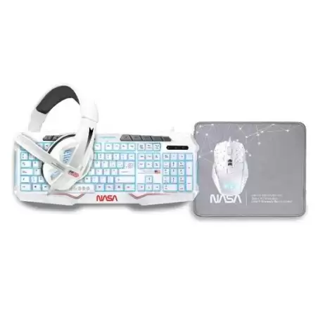 (ANDROMEDA4IN1-W) NASA KIT GAMING TECLADO + RATÓN C/CABLE + ALFOMBRILLA + AURICULAR C/MICROFONO