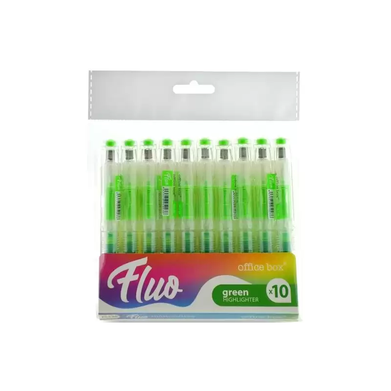 (FL136) OFFICE BOX MARCADOR FLUORESCENTE FLUO RECARGABLE VERDE PACK 10 UD