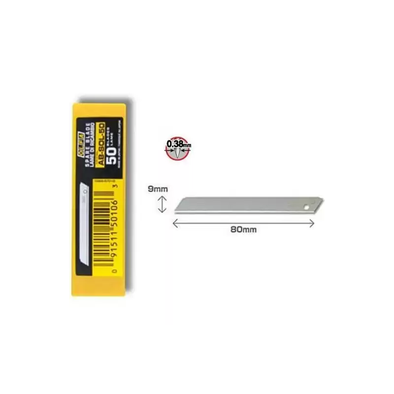 (AB-SOL50) OLFA REPUESTO CUTTER 9MM CUCHILLA NO FRACTURABLE ESTUCHE 50 UD