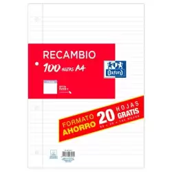 (100430210) OXFORD RECAMBIO PAQUETE A4 80H + 20H GRATIS 1 LÍNEA CON MARGEN