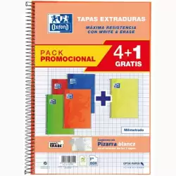 (100430276) OXFORD CUADERNO ESPIRAL WRITE&ERASE 80H FOLIO MILIMETRADO C/MARGEN T/EXTRADURA PACK 4+1 C/SURTIDOS VIVOS