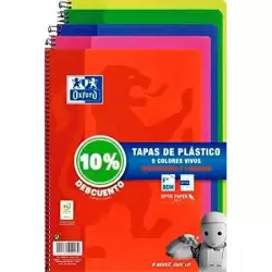 (400091365) OXFORD CUADERNO ESPIRAL 80H FOLIO 4X4MM C/MARGEN TAPA DE PLÁSTICO PACK 5 UD (10% DTO) C/SURTIDOS VIVOS