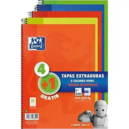 (400122761) OXFORD CUADERNO ESPIRAL WRITE&ERASE 80H FOLIO 4X4MM C/MARGEN TAPA EXTRADURA PACK 4+1 UD C/SURTIDOS VIVOS