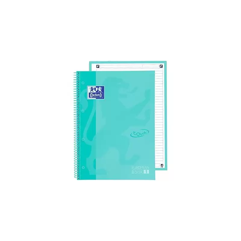 (400138326) OXFORD CUADERNO TOUCH EUROPEANBOOK 1 WRITE&ERASE 80H A4+ 1 LÍNEA MICROPERFORADO T/EXTRADURA PACK 5 UD ICE MINT PA...
