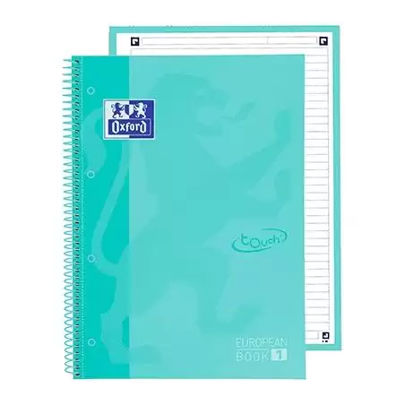 (400138326) OXFORD CUADERNO TOUCH EUROPEANBOOK 1 WRITE&ERASE 80H A4+ 1 LÍNEA MICROPERFORADO T/EXTRADURA PACK 5 UD ICE MINT PA...