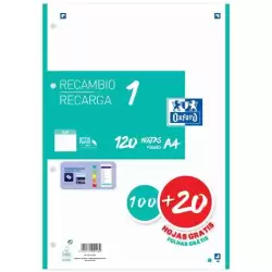 (400158057) OXFORD RECAMBIO CLASSIC 120 HOJAS A4 SUELTAS 90GR 5X5MM 4 TALADROS 1 BANDA COLOR ICE MINT