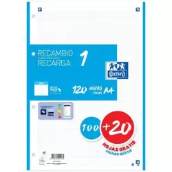 (400158058) OXFORD RECAMBIO CLASSIC 120 HOJAS A4 SUELTAS 90GR 5X5MM 4 TALADROS 1 BANDA COLOR AZUL TURQUESA