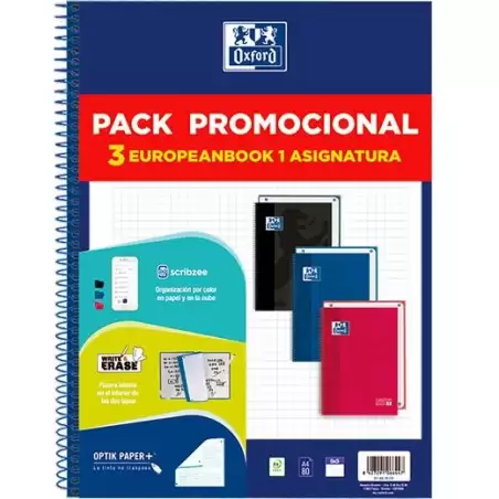 (400195024) OXFORD CUADERNO SCHOOL EUROPEANBOOK 1 CLASSIC WRITE&ERASE 80H A4 5X5 T/EXTRADURA C/SURTIDOS PACK PROMOCIONAL 3 UD