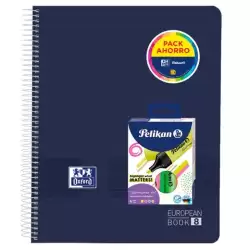 (400197318) OXFORD PACK CUADERNO EUROPEANBOOK 8 LIVE&GO A4+ 160H 5X5 TAPA PLÁSTICO + 4 RESALTADORES NEÓN SURTIDOS