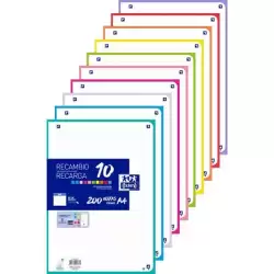 (400207229) OXFORD RECAMBIO PAQUETE 200 HOJAS SUELTAS 4 TALADROS A4 5X5 10 COLORES
