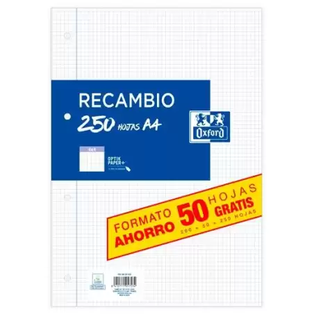 (400207629) OXFORD RECAMBIO PAQUETE A4 200H + 50H GRATIS 4X4 CON MARGEN