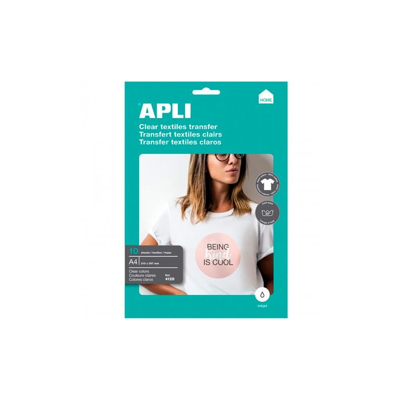 (04128) APLI PAPEL TRANSFER A4 PRENDAS BLANCAS INKJET PAQUETE 10H